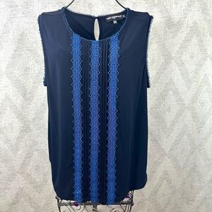 Karl Lagerfeld navy blue sleeveless blouse with lace details size L